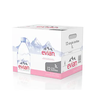 Evian Natural Spring Water - 12/1L Plastic Bottles